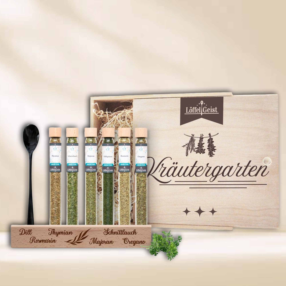Preview: Gewürz-Geschenkset Kräutergarten in edler Holzbox